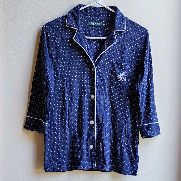 Lauren Ralph Lauren Navy/White Polka Dot Pajama Button Down Shirt Size XS - Picture 7 of 16